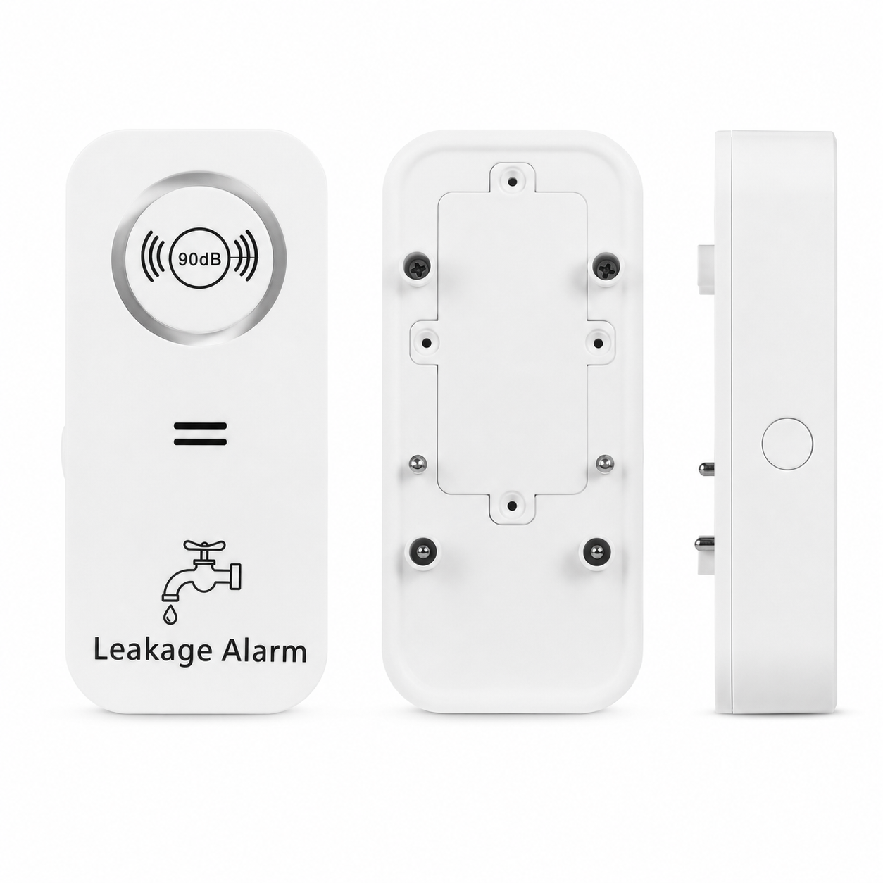 Water leak detector front, back and side product details